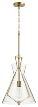 Quorum 8426-80 One Light Pendant, Aged Brass With Textured Glass Finish