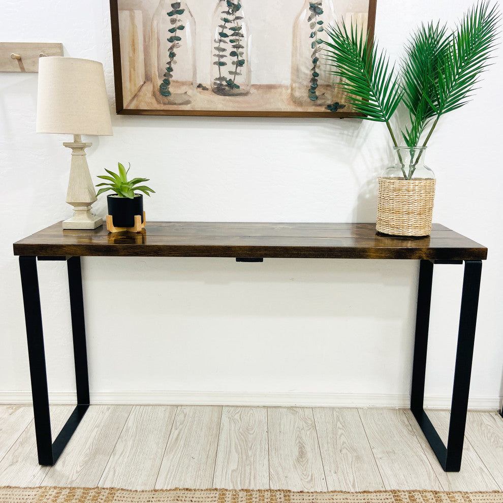 Barn Walls Bedroom Console Table Accent Table, Handcrafted, Dark Brown, 58" Length