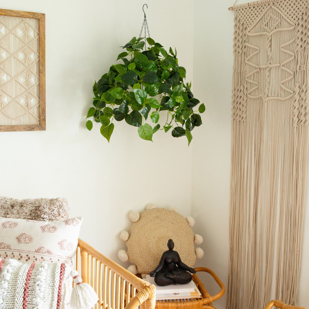 24in. Prelit UV Resistant Artificial Philodendron, White Hanging Basket