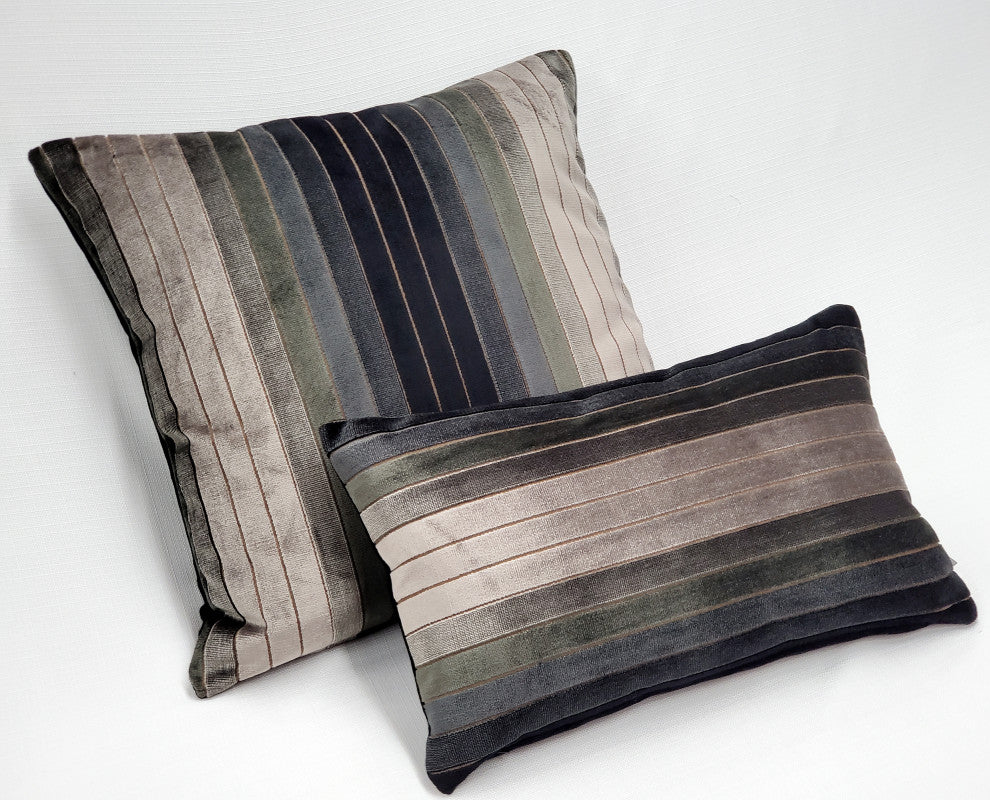 Carbon Stripes Textured Velvet Throw Pillow 20x20, with Polyfill Insert