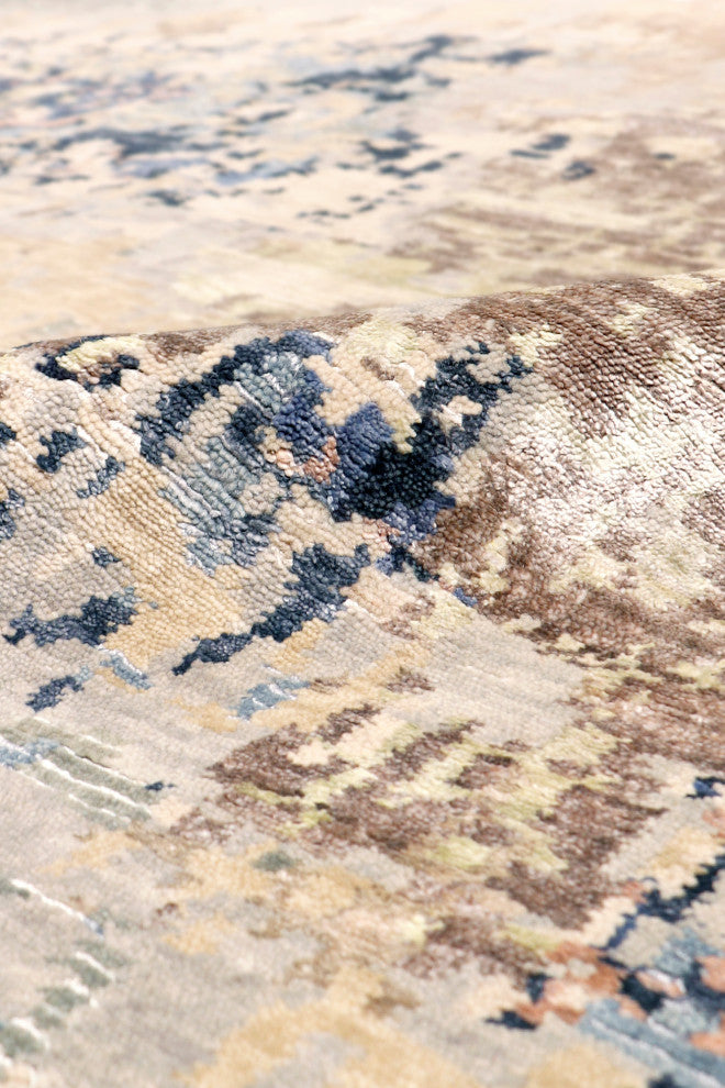 Pasargad Home Modern Collection Beige Silk & Wool Area Rug, 8'11"x11'11"