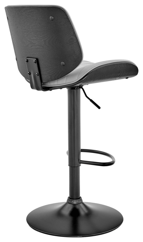 Adjustable Gray Faux Leather Black Steel and Wood Bar Stool