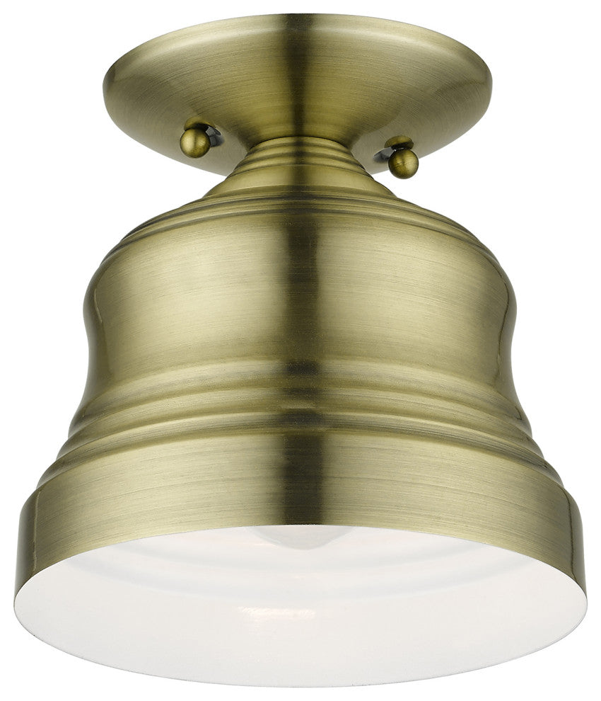Livex Lighting Endicott 1-Light Bell Petite Bell Semi-Flush, Antique Brass/White