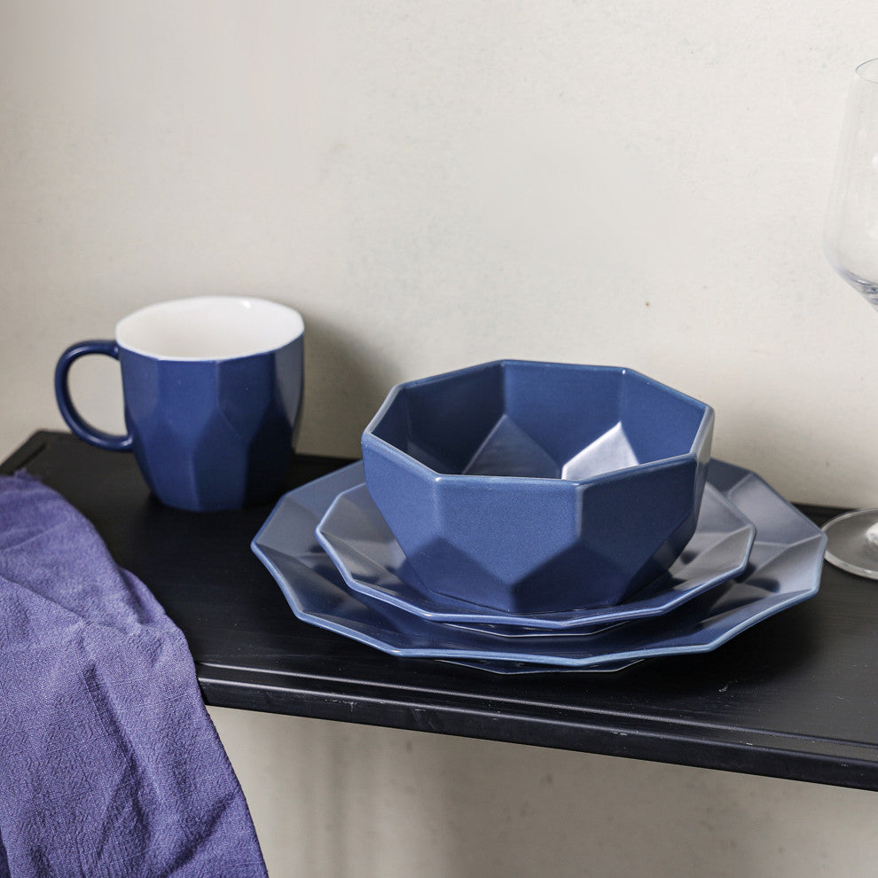 Stone Lain Jamie Porcelain 16 Piece Dinnerware Set, Blue