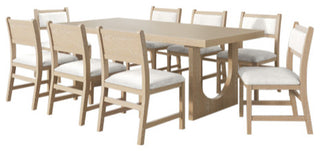 Modern Wood Rectangular Kitchen Table With 8-Chairs, Light Brown