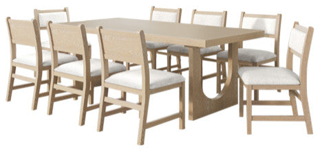 Modern Wood Rectangular Kitchen Table With 8-Chairs, Light Brown