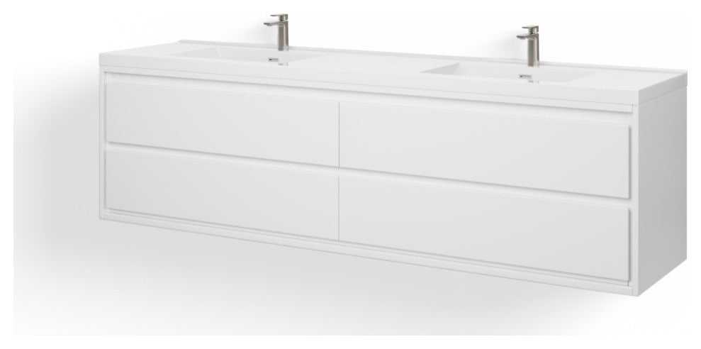 The Daria Bathroom Vanity, Glossy White, 84", Double Sink, Wall Mount