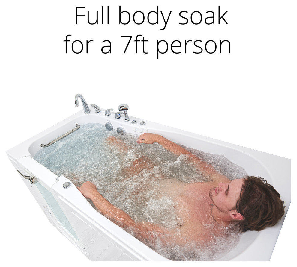 Ella Shak 36"x72" Air + Hydro + Foot Massage Walk-In tub, Outward Door, 2 Drains, 5 Piece Fast Fill Faucet, Left Drain