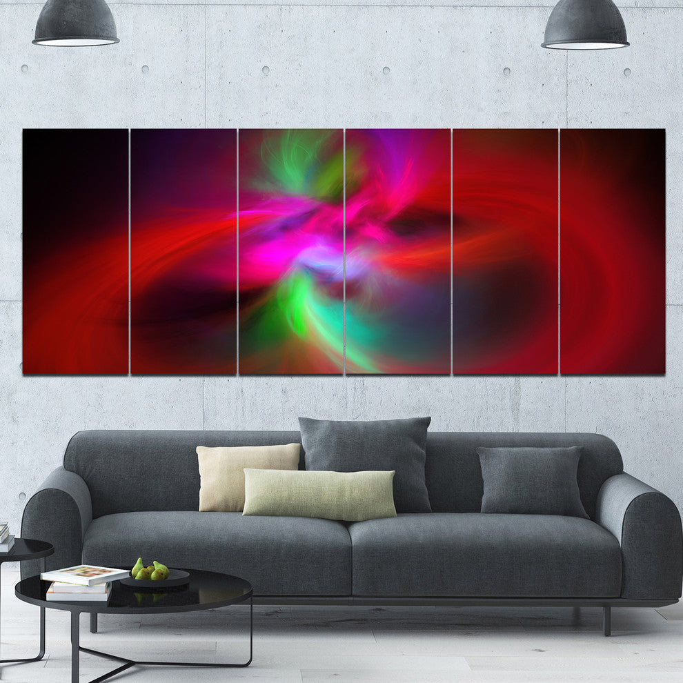 Red Spiral Kaleidoscope, Abstract Wall Art Canvas, 70"x28", 6 Panels