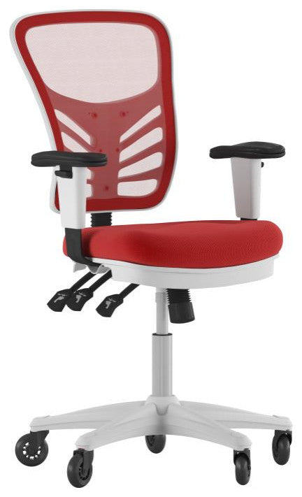 Nicholas Mid-Back Multifunction Ergonomic Office Chair-Red Mesh/White Frame