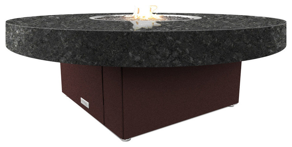 Circular Fire Pit Table, 48 D, Natural Gas, Black Pearl Top, Dark Cherry