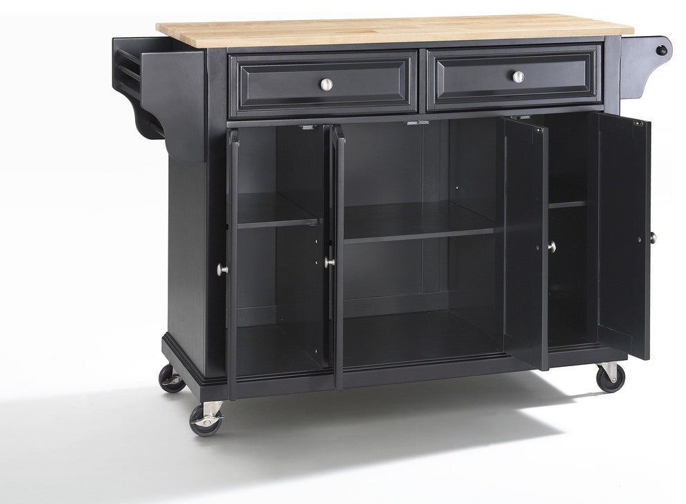Crosley Furniture Natural Wood Top Kitchen Cart in Black/Natural
