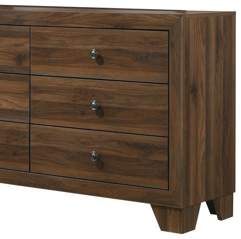 6 Drawer Wooden Dresser with Round Knobs and Tapered Legs, Brown