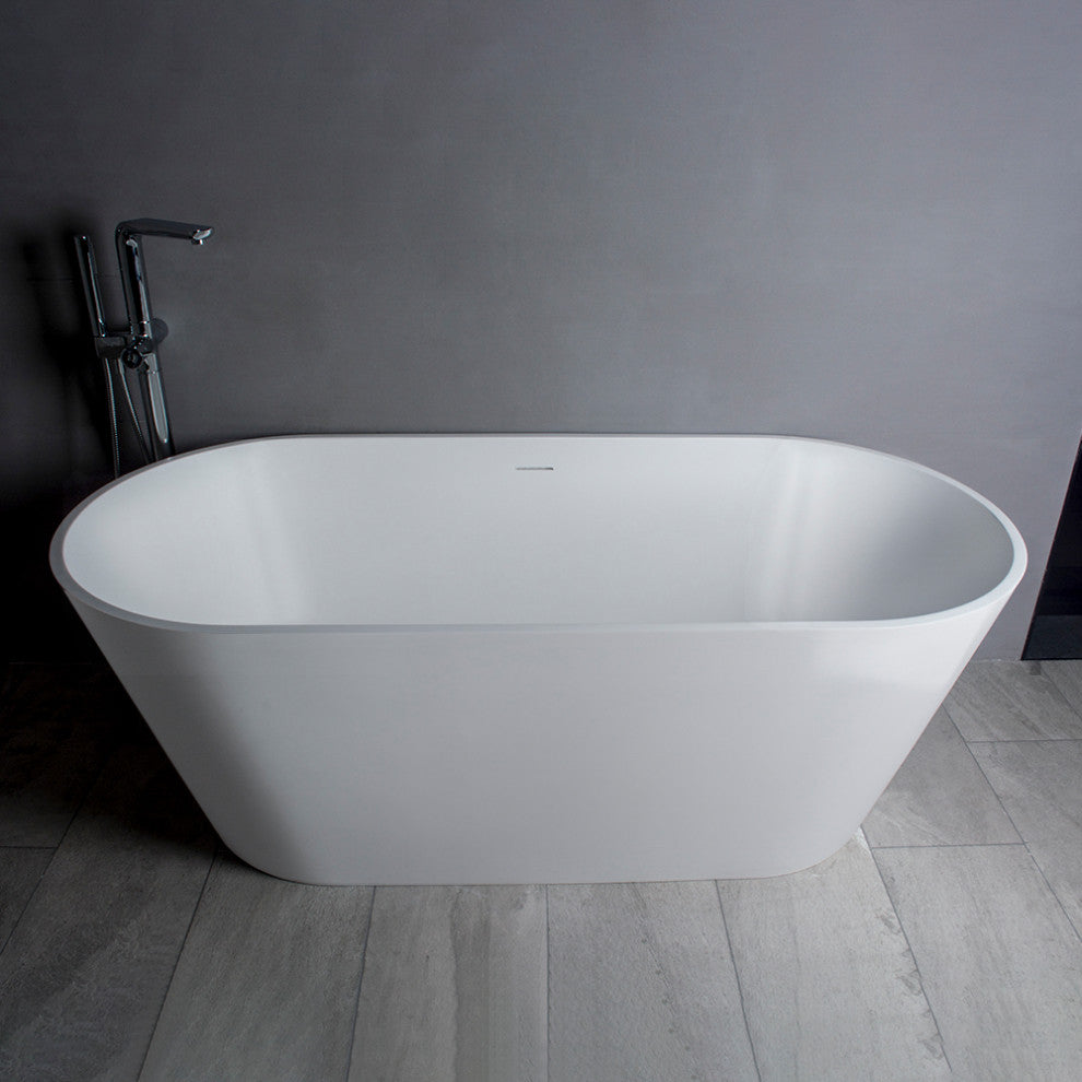 Vanity Art Solid Surface Resin Stone Freestanding Bathtub, Glossy White, 65"x29.5"
