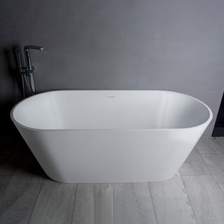 Vanity Art Solid Surface Resin Stone Freestanding Bathtub, Glossy White, 65"x29.5"