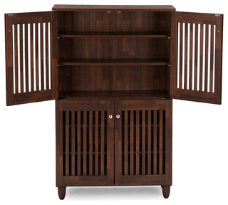 Fernanda Modern 4-Door Oak Brown Wooden Entryway Shoes Storage Tall Cabinet