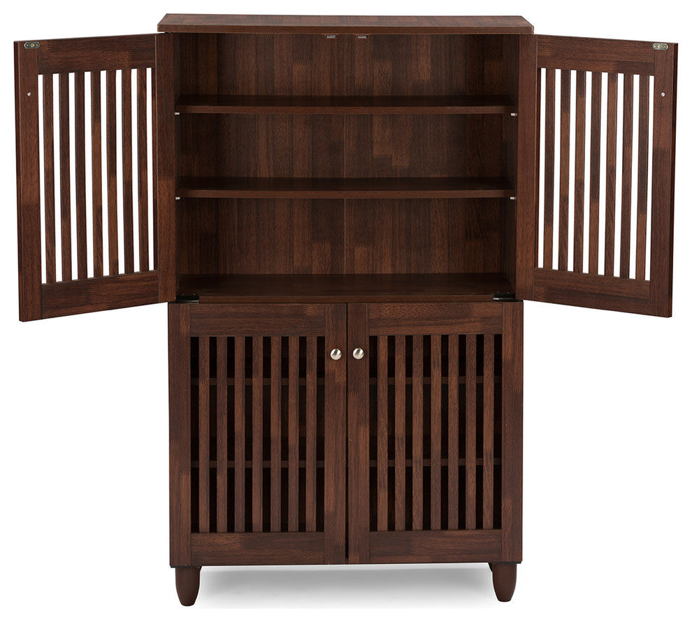 Fernanda Modern 4-Door Oak Brown Wooden Entryway Shoes Storage Tall Cabinet