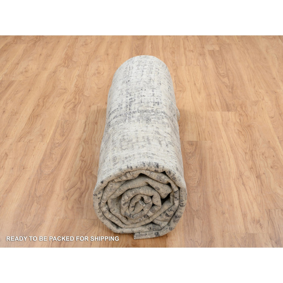 Gray Hand Knotted Modern Natural Wool Round Oriental Rug, 13'9"x13'9"