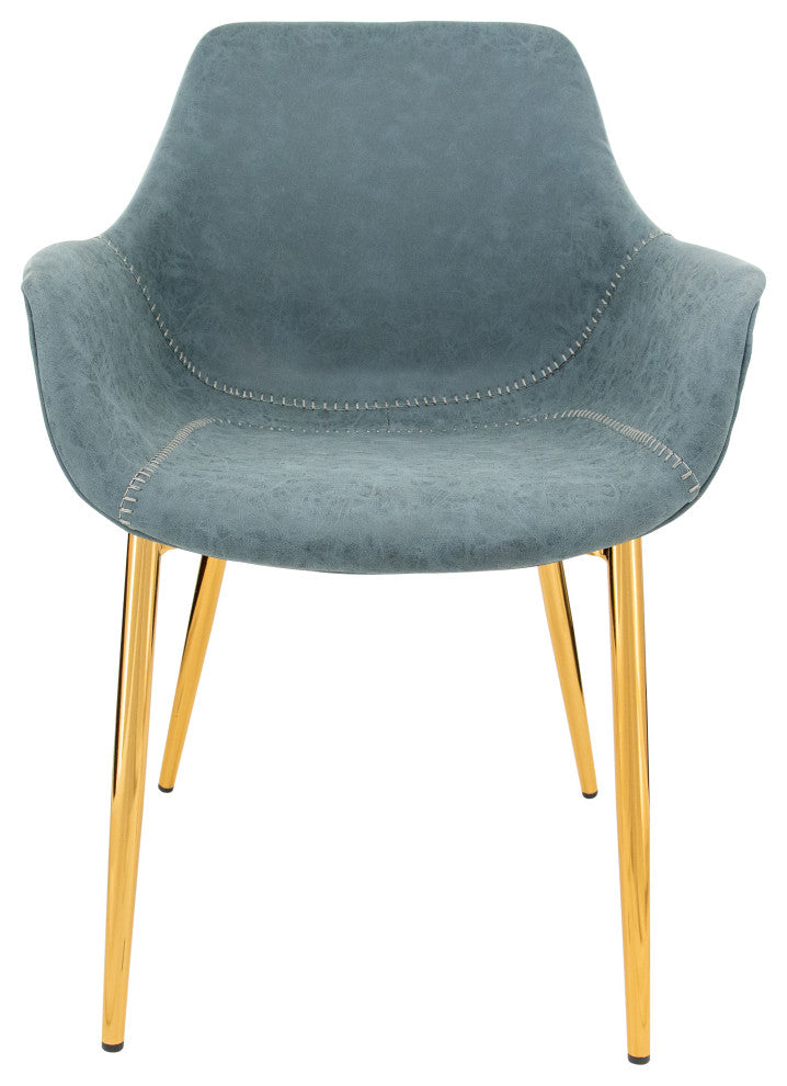 LeisureMod Markley Modern Leather Dining Armchair With Gold Legs, Peacock Blue