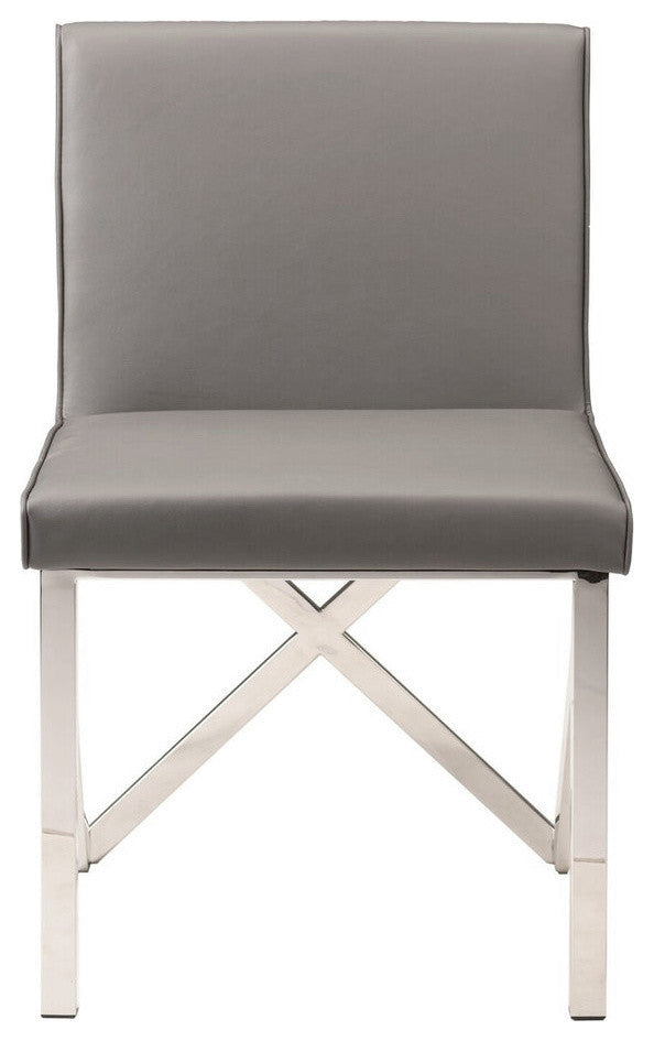 Talbot Dining Chair in Grey Naugahyde and Polished Stainless Steel Base