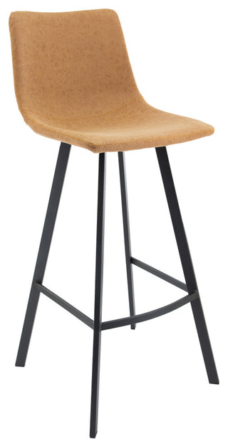 LeisureMod Elland Modern Upholstered Leather Bar Stool Iron Legs, Light Brown