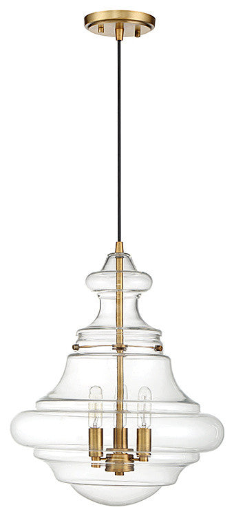 3-Light Pendant, Natural Brass