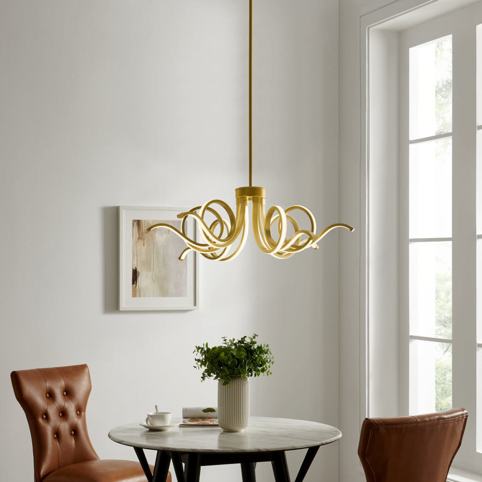 Magnolia Dimmable Integrated LED Chandelier, Sandy Gold, Smart Dimmer Inluded