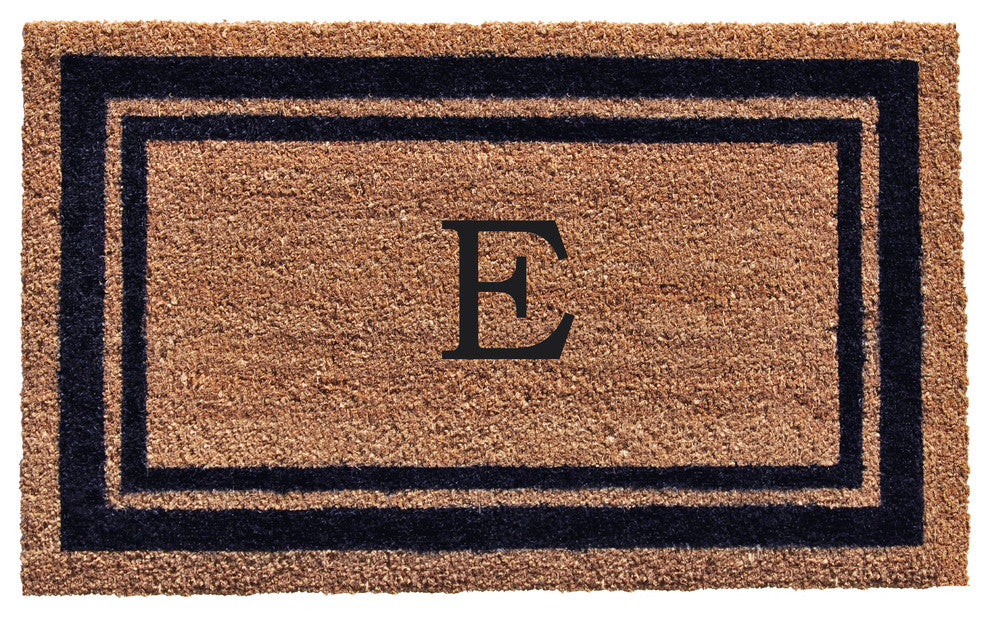 Dark Blue Border 24"x36" Monogram Doormat, Letter E