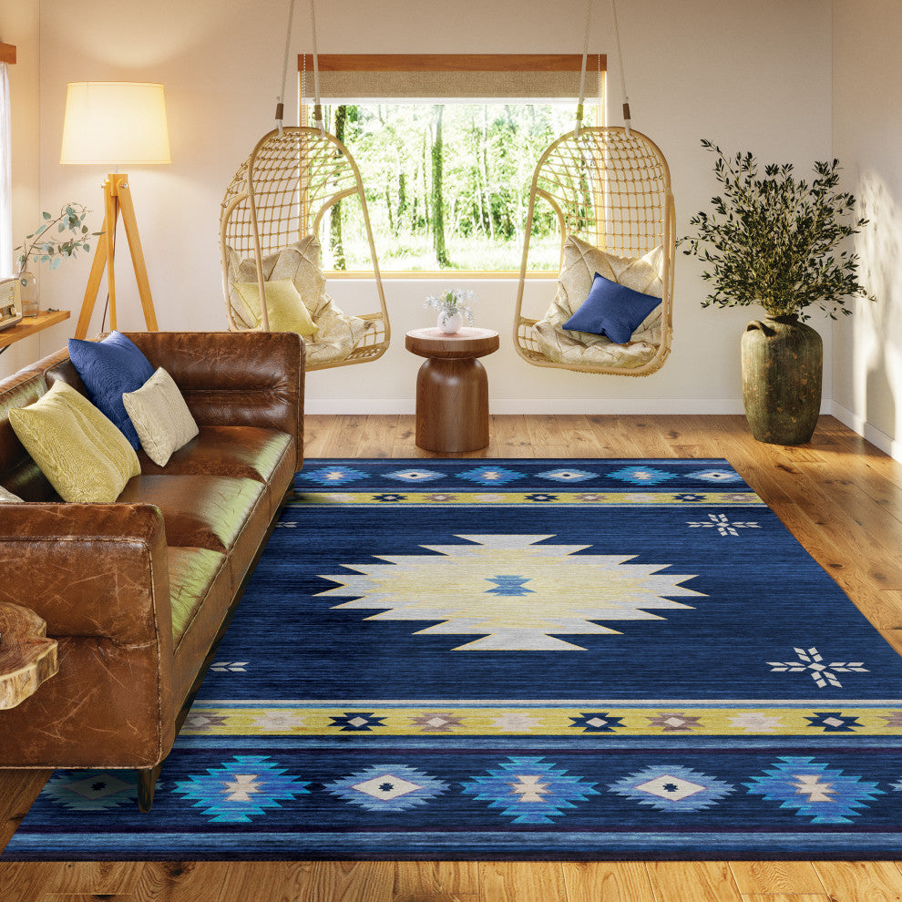 Indoor/Outdoor Phoenix PH4 Navy Machine Washable 9' x 12' Rug