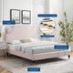 Platform Bed Frame, Full Size, Velvet, Pink, Modern Contemporary, Bedroom Master