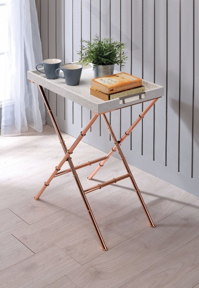 Chic Modish Tray Table, Ivory and Copper