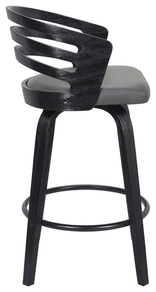 Jiron 26" Swivel Counter Stool, Black Brush Wood Finish and Gray Faux Leather
