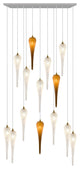 Icicle 14 Blown Glass Chandelier, Silver, 60", Clear and Honey Glass