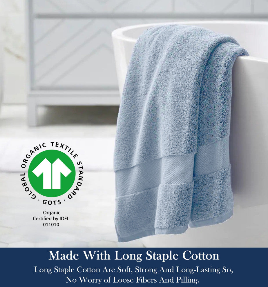 Delara 100% Organic Cotton Plush Bath Towels, 30"x58", Set of 1, Light Blue