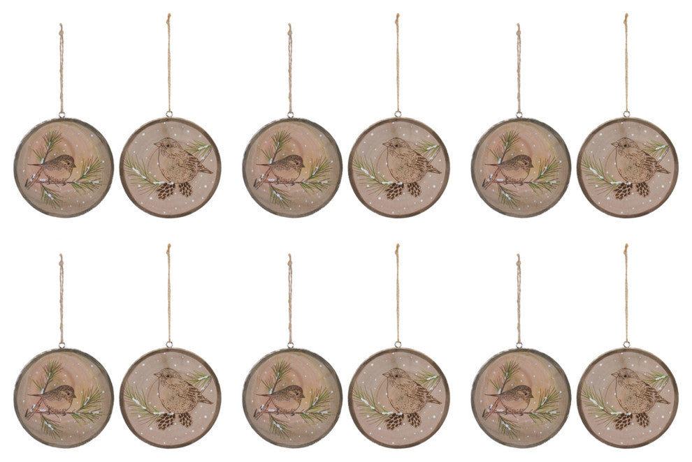 Wood Bird Tree Disc Ornament, 12-Piece Set