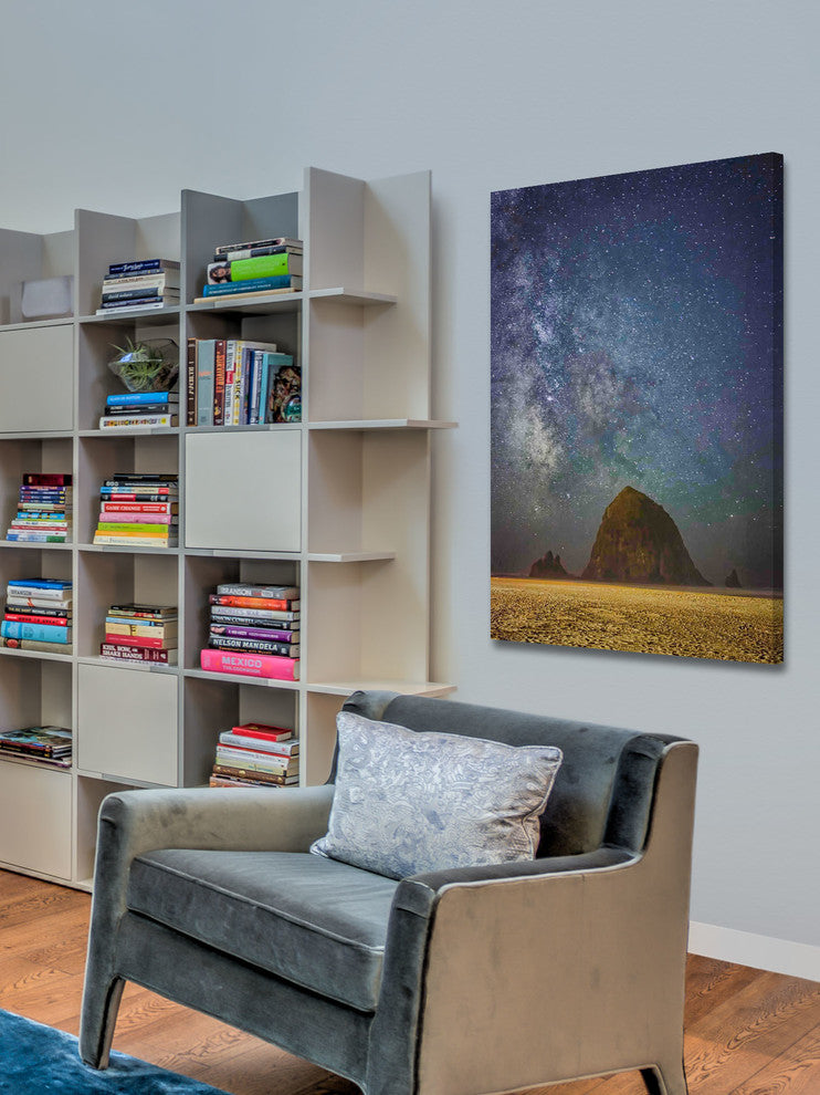 "Sparkling Skies Over Haystack Rock" Painting Print on Canvas
