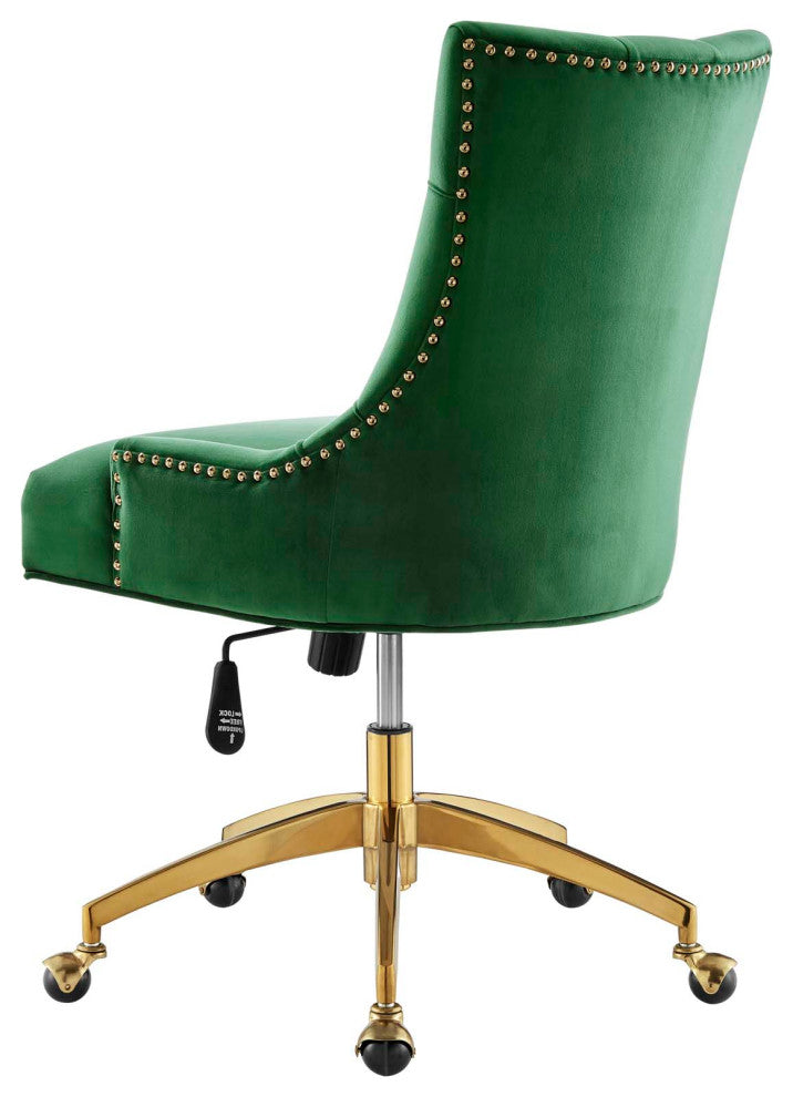 Computer Work Desk Tufted Chair, Velvet, Gold Green, Home Business Office
