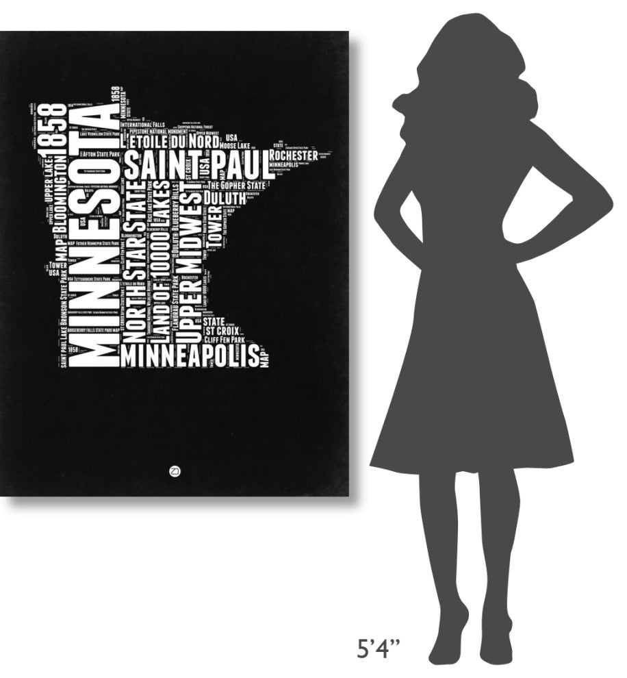 "Minnesota Black and White Map" Fine Art Print