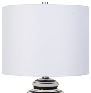Navy And White Ceramic Base With Brushed Nickel Accents. Table Lamp