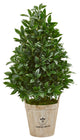39" Bay Leaf Cone Topiary Artificial Tree in Farmhouse Planter