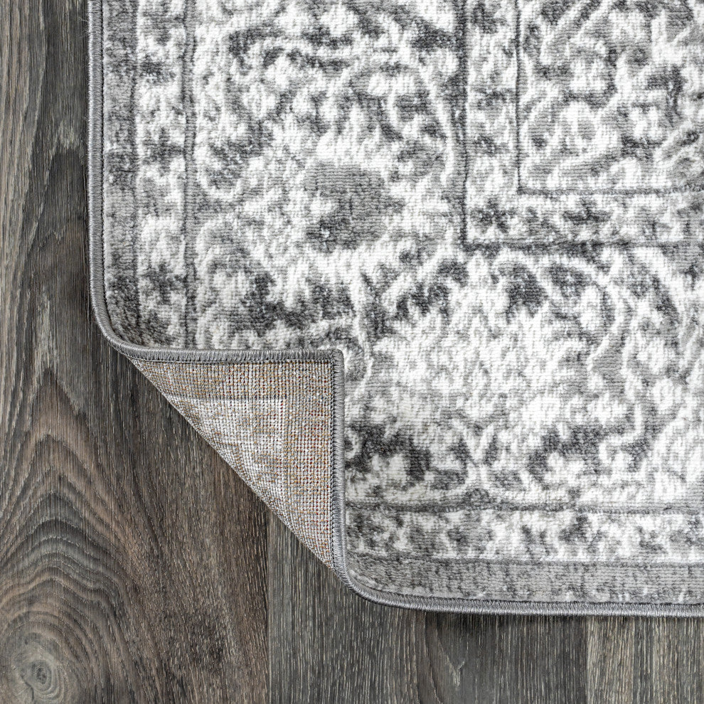 Modern Persian Vintage Medallion Light Grey 5' x 8' Area Rug