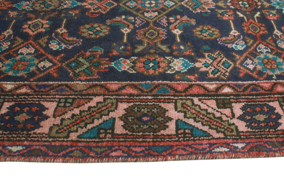 Fine Vintage Distressed Galip Red/Navy Runner, 3'5x13'7