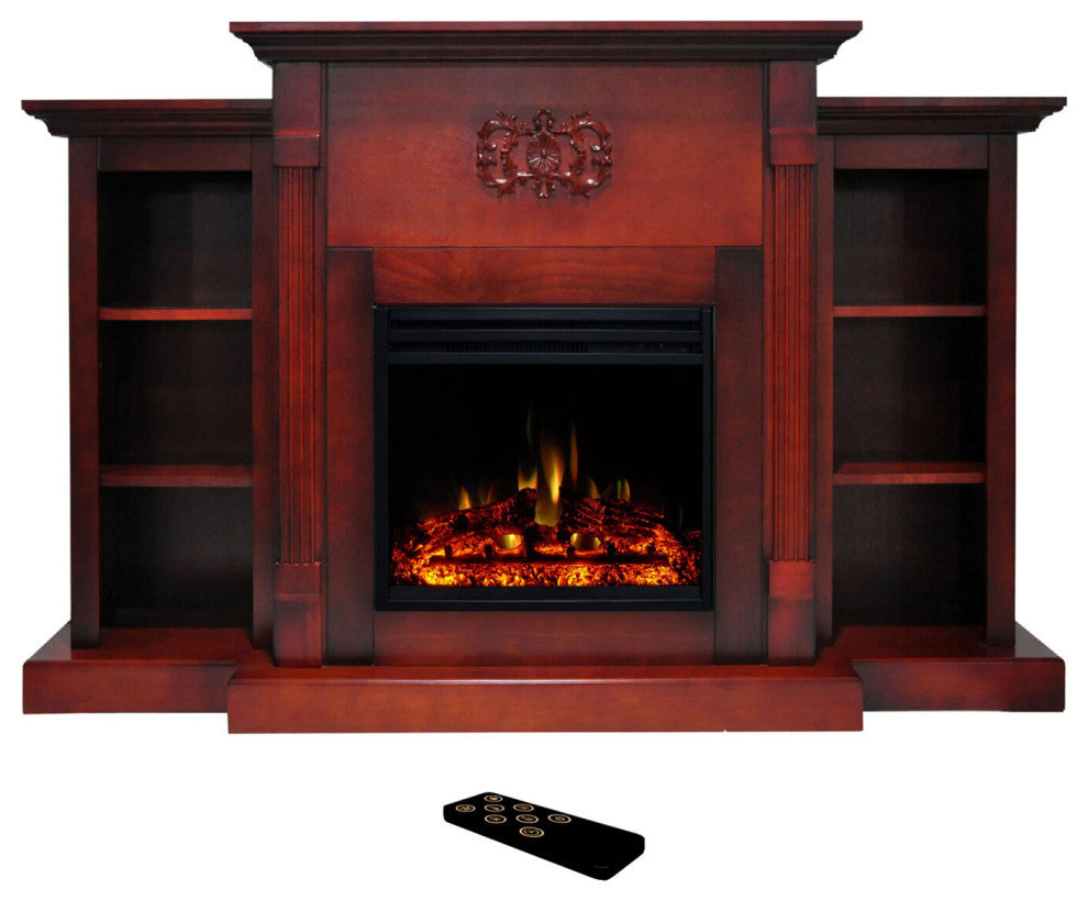 Sanoma Electric Fireplace Heater With 72" Bookshelves, Cherry