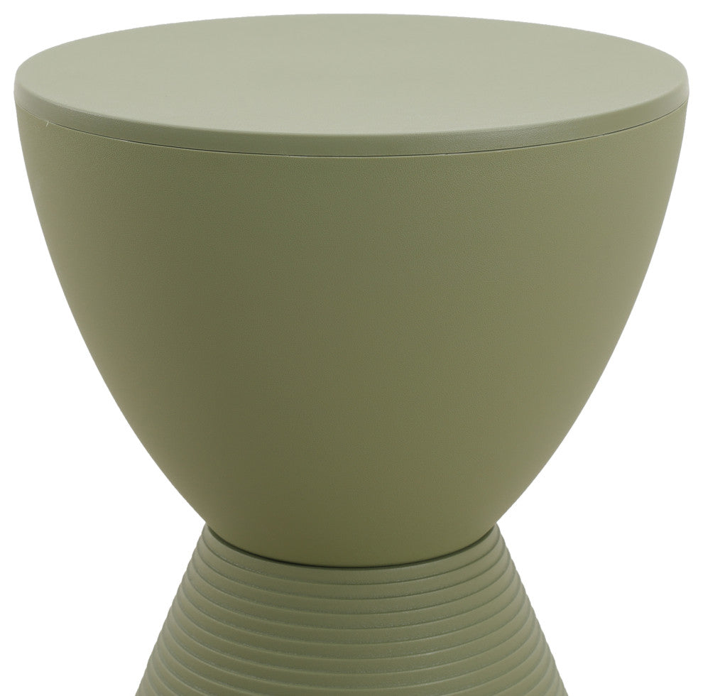 Round Side Table in ABS Plastic Ribbed Design End Table with Removable Lid, Olive Green
