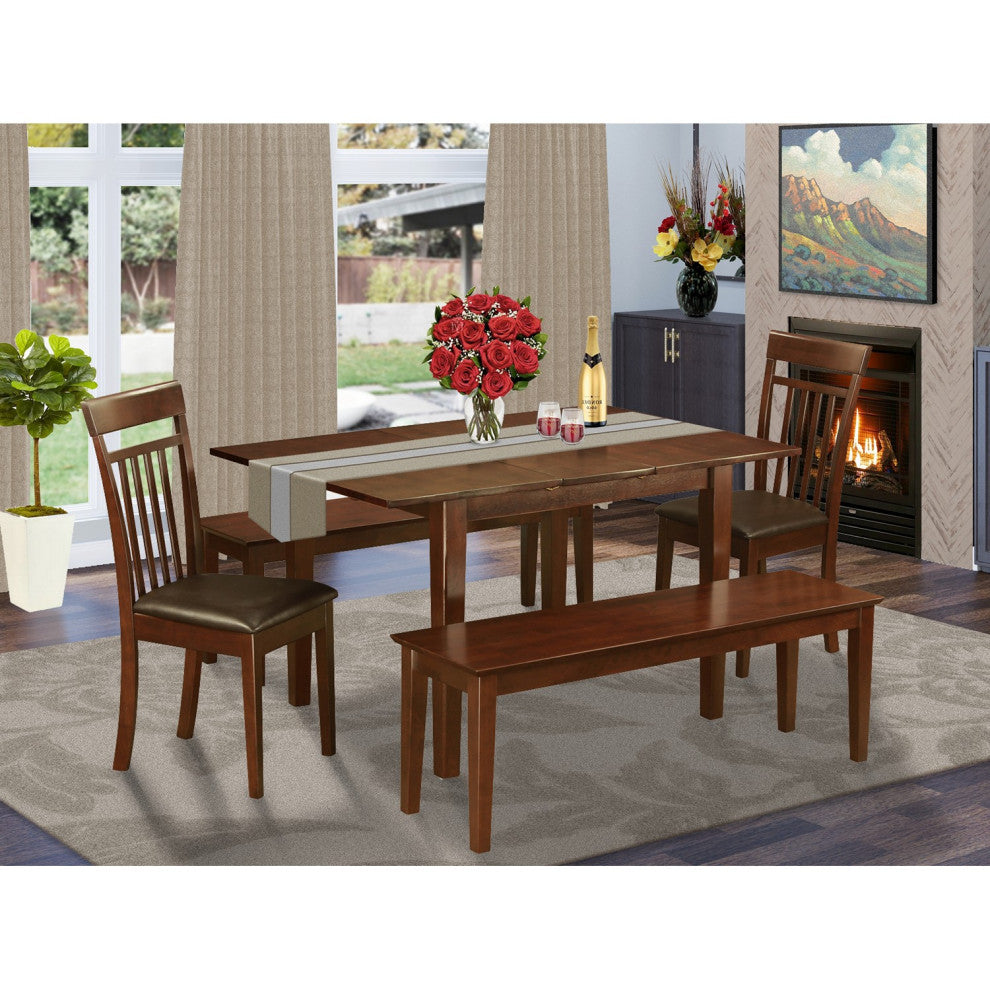 5 Pc Dining Room Set With Bench Table With 2 Dining Chairs And 2 Benches