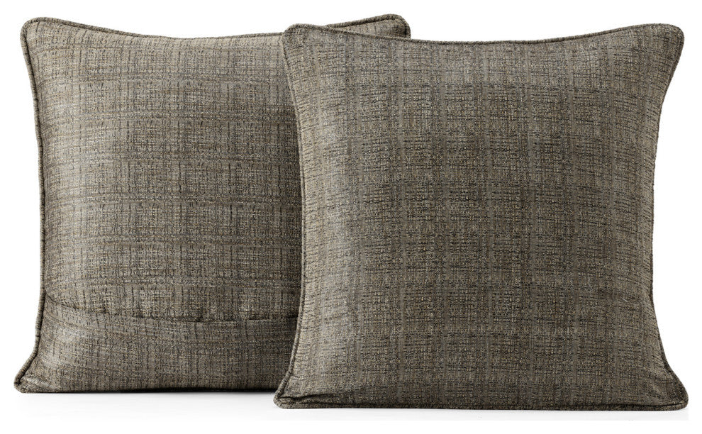 Nighthawk Grey Yarn Dyed Faux Raw Textured Silk Cushion Cover, Pair, 18"x18"