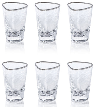 Kampari Triangular Shot Glasses with Platinum Rim, Set of 6