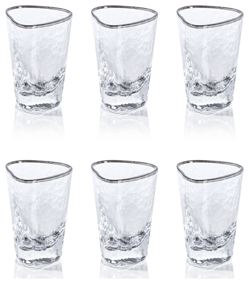 Kampari Triangular Shot Glasses with Platinum Rim, Set of 6
