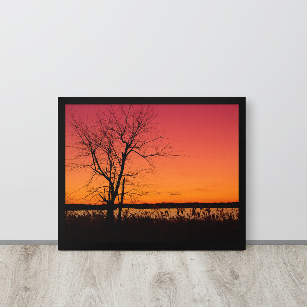Burning Skies Rural Landscape Framed Photo Paper Wall Art Print, Black, 16" X 20"