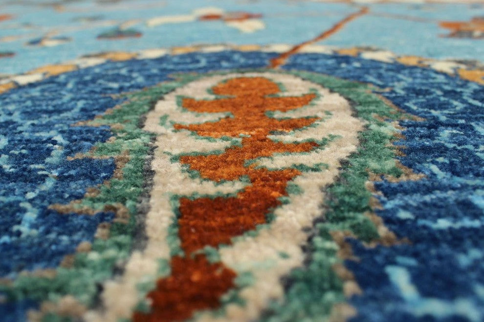 Fine Chobi Nazim Light Blue/Rust Rug, 9'x12'
